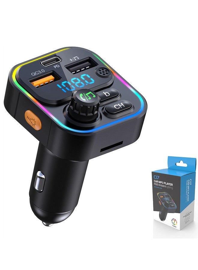 أوساويك جهاز إرسال FM بلوتوث، 22.5W PD شاحن سريع USB C مهايئ سيارة، جهاز إرسال راديو راديو راديو راديو AUX FM، اتصال حر اليدين، جهاز استقبال الصوت للسيارة - Image 1